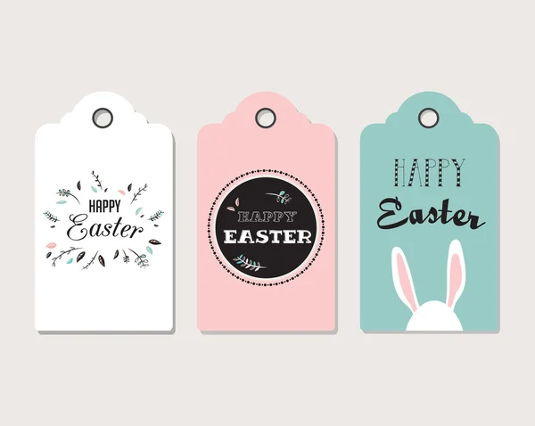 Etiquetas de Páscoa, rótulos com coelho bonito e flores — Vetor de Stock