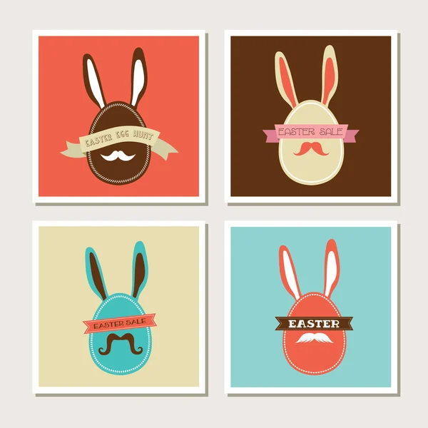 Happy Hipster Easter - набор стильных карт BUNNY — стоковый вектор