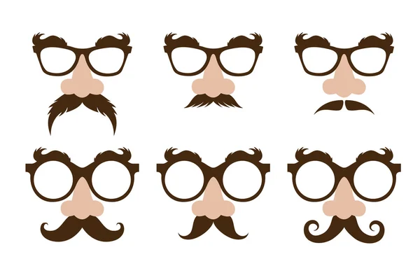 Primer plano de una nariz falsa y gafas, con bigote y cejas peludas — Archivo Imágenes Vectoriales