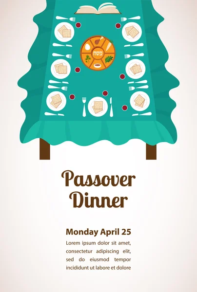 Dîner de Pâque, Seder Pesach. table avec assiette de Pâque et nourriture traditionnelle — Image vectorielle
