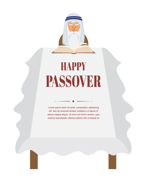 Passover dinner table. Moses reading Haggadah — Stock Vector