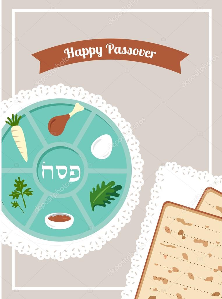 Passover  dinner, seder pesach. table with passover plate and traditional food