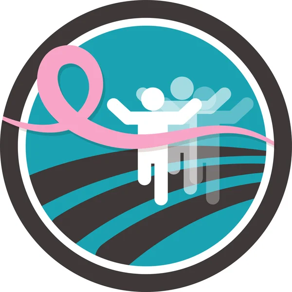 Desporto pessoas com Running Pink Ribbon, Consciência de câncer de mama na linha de peixe — Vetor de Stock