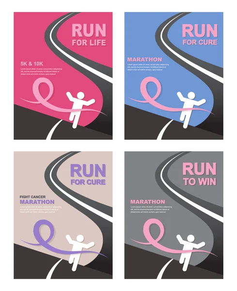 Gente deportiva con Running Pink Ribbon, Conciencia del cáncer de mama en la línea de peces — Vector de stock