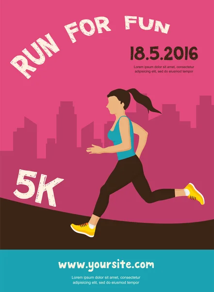 Kvinnan kör, jogging - färgglada illustration. Färgglad affisch design — Stock vektor
