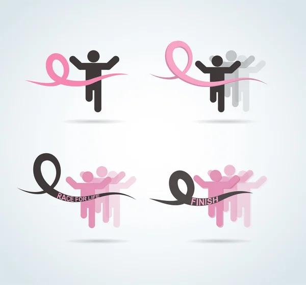 Gente deportiva con Running Pink Ribbon, Conciencia del cáncer de mama en la línea de peces — Archivo Imágenes Vectoriales