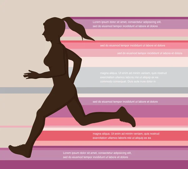 Femme en courant, jogging illustration colorée. design d'affiche coloré — Image vectorielle