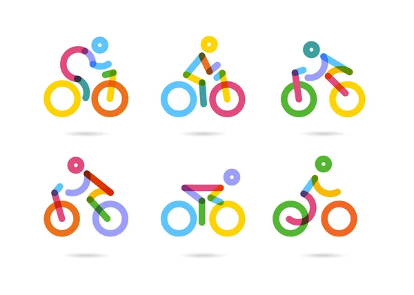 Cyclisme coloré et bicyclettes icônes — Image vectorielle