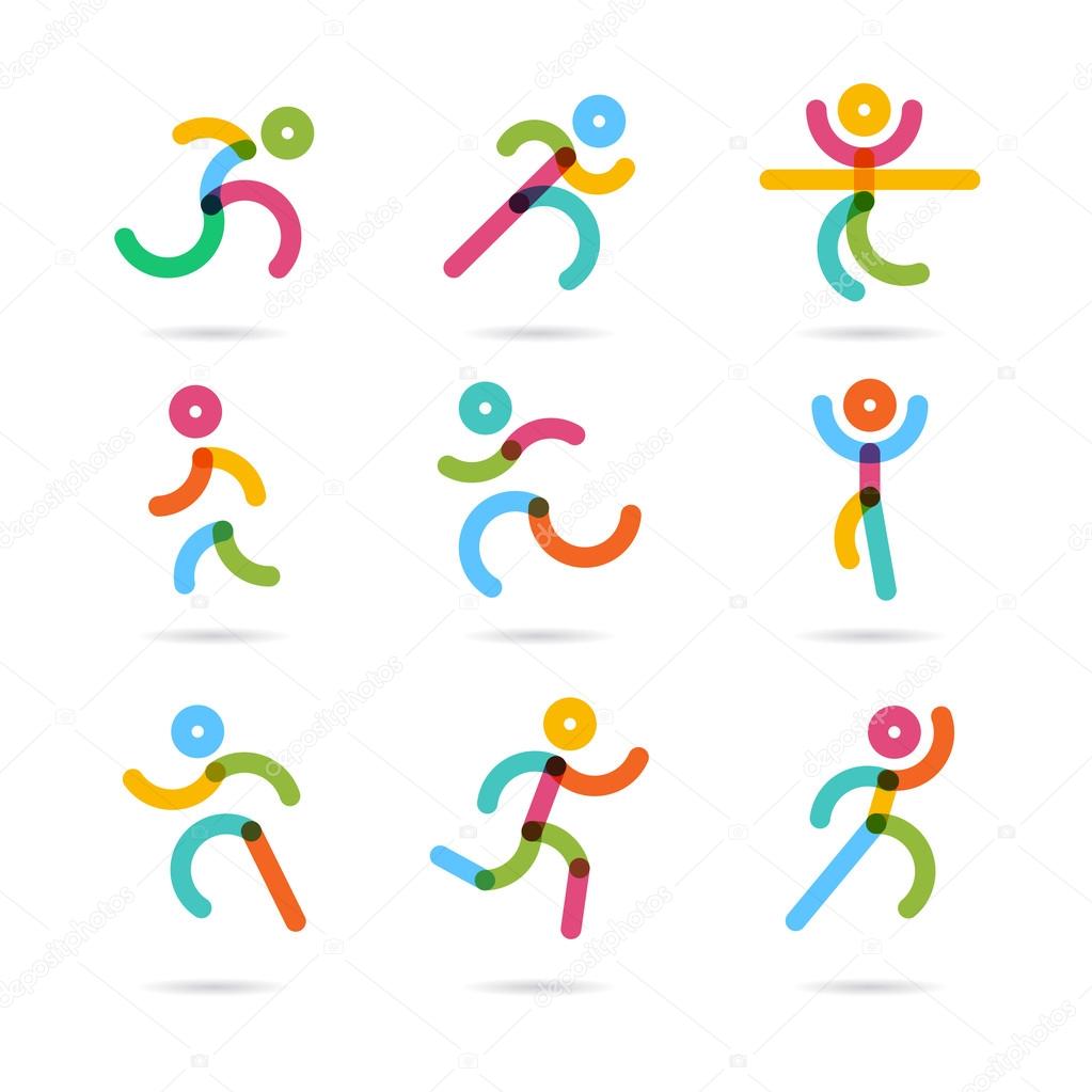 Running marathon colorful  people icons and symbols