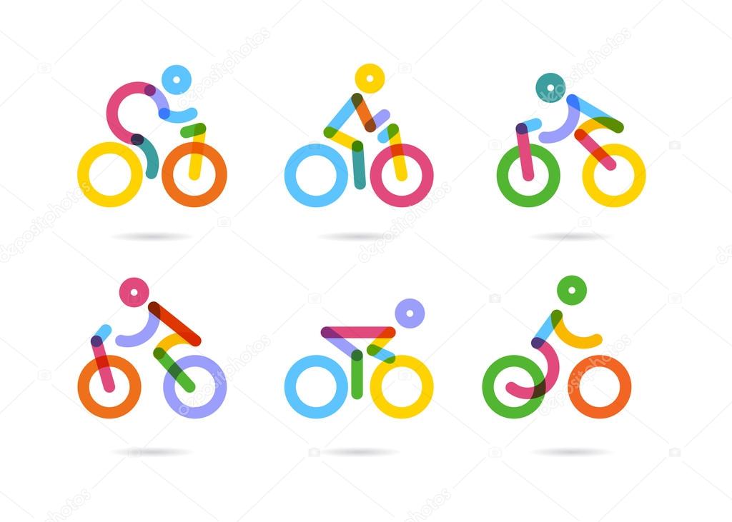Colorful cycling and bicycles icons. vector illustration