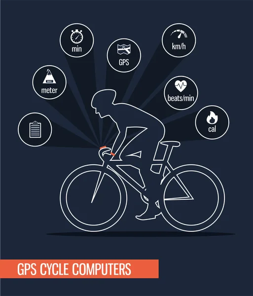 GPS počítače a aplikace pro kolo a cyklistika. infografika — Stockový vektor