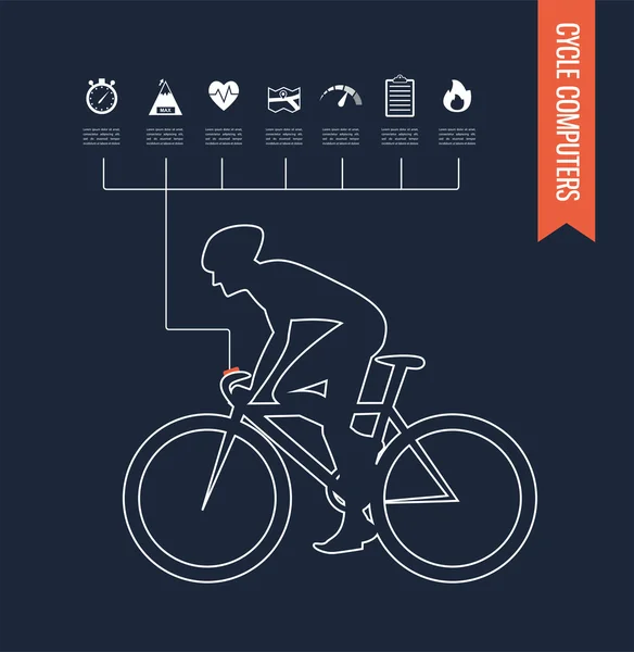 Ordenadores GPS y aplicaciones para bicicletas y ciclismo. infografías — Vector de stock