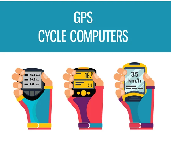 Ordinateurs gps et applications pour vélo et cyclisme — Image vectorielle