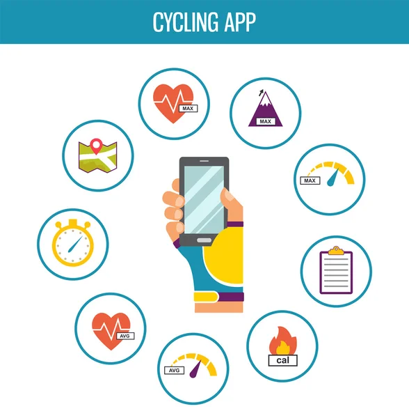 GPS datorer och apps för cykel och cykling — Stock vektor