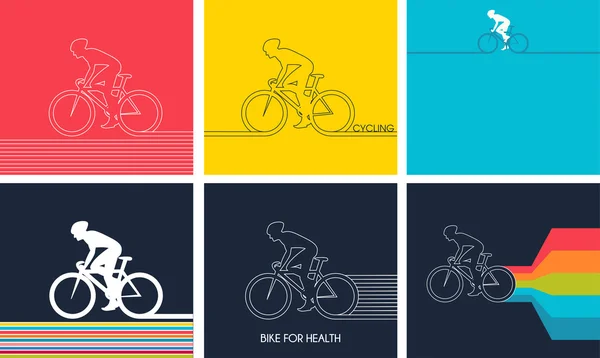 Велосипедисти на велосипедах. набір ізольованих d Векторні ілюстрації . — стоковий вектор