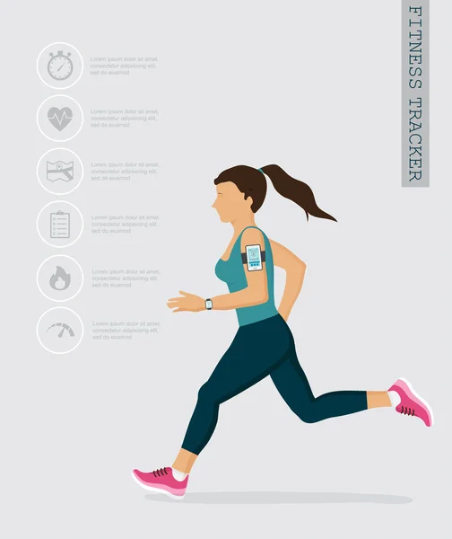 Vector fitness pictogrammen voor tracker en lopen mensen. infographics ontwerpelementen — Stockvector