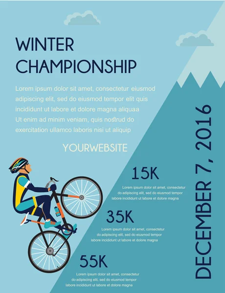 Cartel de la competencia ciclista. ciclista en bicicleta de carreras en la montaña — Archivo Imágenes Vectoriales