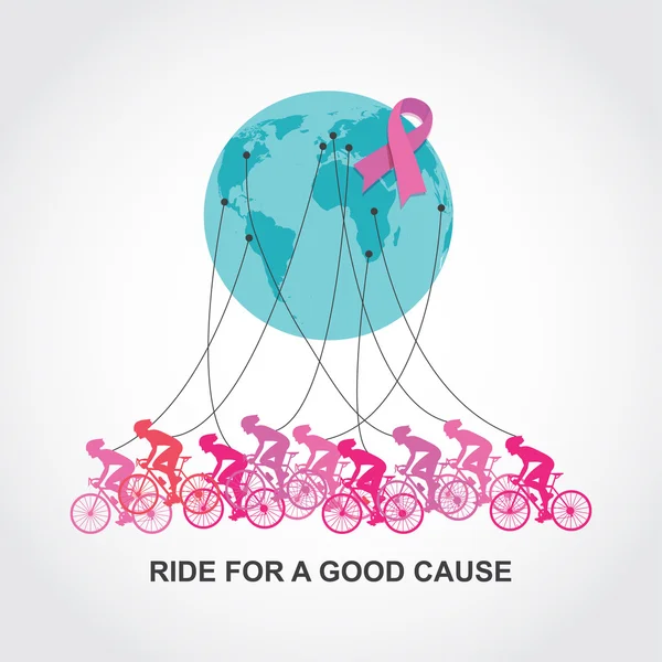 がん意識サイクリング レースや競技。正当な理由と慈善のために乗る — ストックベクタ