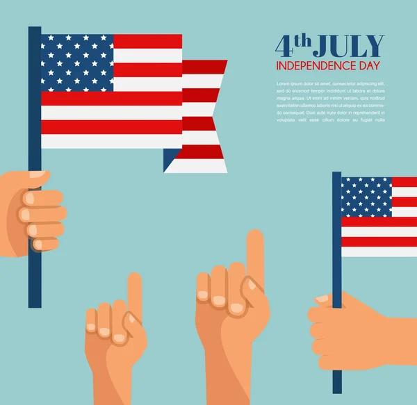 De dag van de onafhankelijkheid in Amerika. hand met Usa vlag. — Stockvector