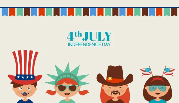 Niños con disfraces y accesorios para el día de la independencia de América — Vector de stock