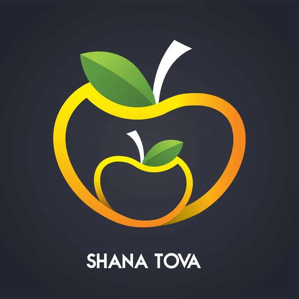 Felice anno nuovo, Shana Tova in ebraico, festa ebraica. Icone di mele - Isolate su sfondo nero - Illustrazione vettoriale — Vettoriale Stock