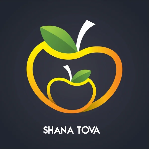 Feliz año nuevo, Shana Tova en hebreo, fiesta judía. Iconos de manzanas - Aislado sobre fondo negro - Ilustración vectorial — Vector de stock