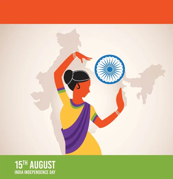 Soyut Hindistan bayrağı oluşturma Hint klasik dansçı çizimi — Stok Vektör