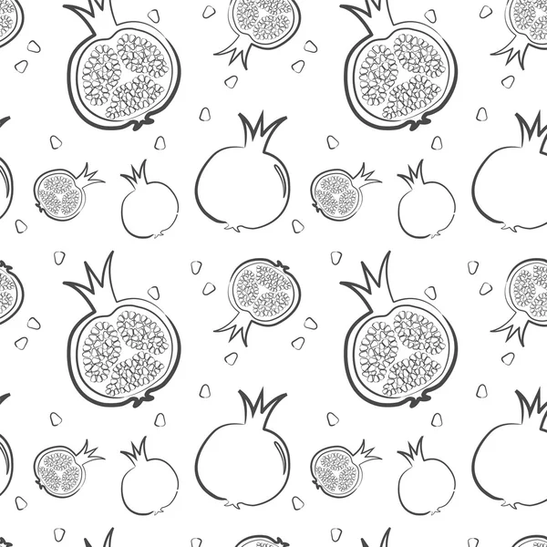 Fresh pomegranates hand drawn background. Doodle wallpaper vector. Colourful seamless pattern — Stock Vector