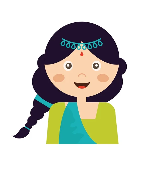 Ilustración de la cara de una chica india en sari colorido — Vector de stock