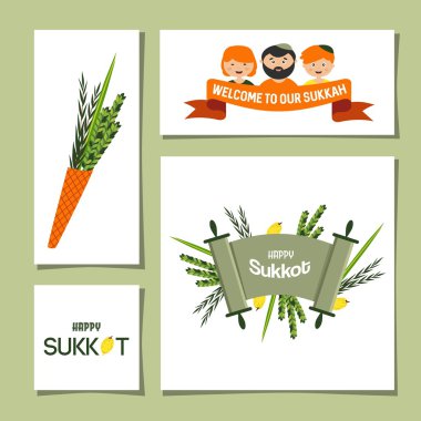 Yahudi tatil Sukkot için tebrik kartları.