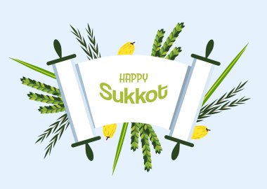 Sukkot Yahudi tatil. Tevrat Lulav, Etrog, Arava ve Hadas. Dört tür semboller Tarih palm, ağaç kavunu, willow, Mersin