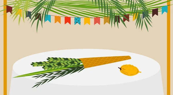 Illustration vectorielle d'un soucca orné d'ornements pour les fêtes juives Souccot — Image vectorielle