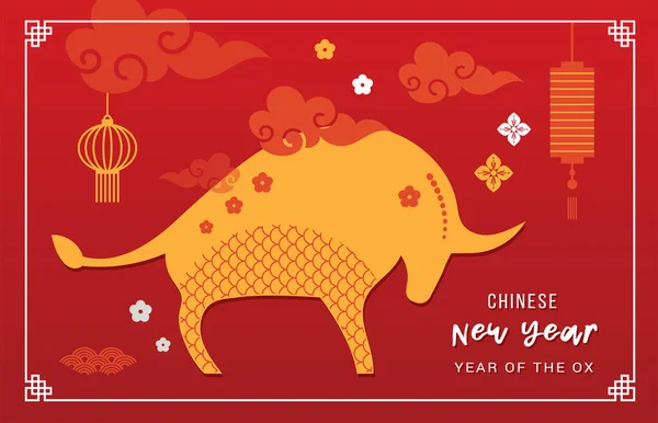 Chinese new year 2021, year of the ox. Chinese zodiac symbol. happy chinese new year banner and greeting — Stock Vector