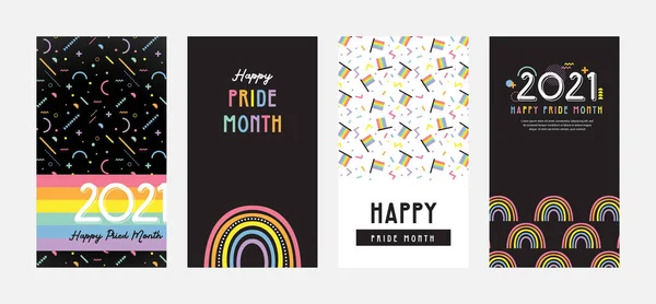 Mese dell'orgoglio LGBT a giugno poster e modelli web. Lesbiche gay bisessuali transgender. Celebrato il mese dell'orgoglio annuale. Bandiere LGBT, Rainbow e love concept. Diritti umani e tolleranza. Manifesto, carta — Vettoriale Stock