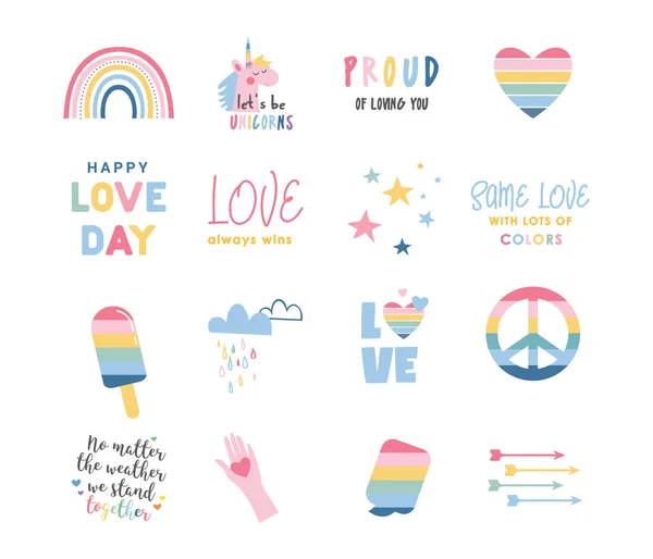 HBTQ Pride Month, hbt-ikoner. Lesbisk Gay Bisexuell Transgender. Firas varje år stolthet månad. HBTQ flaggor, Rainbow och kärlek koncept. Mänskliga rättigheter och tolerans. Affisch, kort, banner och bakgrund — Stock vektor