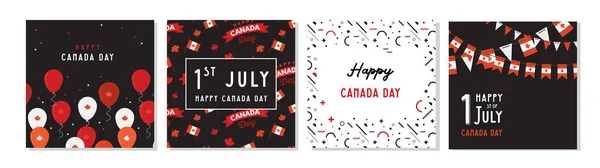 1er juillet. Ensemble de cartes de souhaits de la fête du Canada. Bannière de célébration avec ballons volants aux couleurs du drapeau canadien. — Image vectorielle