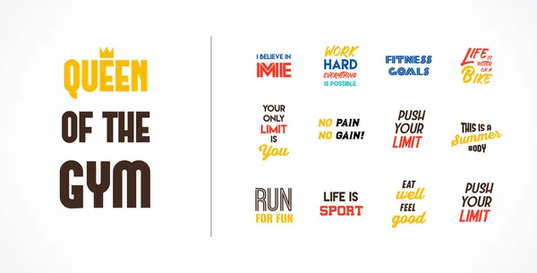 锻炼和健身体操动机报价集.创意向量类型图Grunge Poster概念。运动的灵感海报。体育馆、纺织品、海报、 T恤衫、封面、横幅、卡片的矢量设计 — 图库矢量图片
