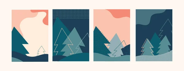 Winter landscapes, vertical banners and wallpaper for social media stories. Vector illustration in flat simple style - design templates with place for text. Merry Christmas greeting cards and poster — Stock Vector