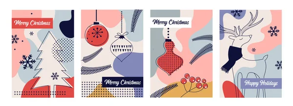 Зимові пейзажі, вертикальні прапори і шпалери для соціальних медіа. Векторна ілюстрація в простому стилі малювання - шаблони дизайну з місцем для тексту. Веселого різдвяного привітання. Стокова Ілюстрація