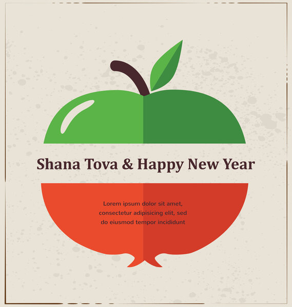 Greeting card for Jewish New Year, rosh hashana, with traditional fruits