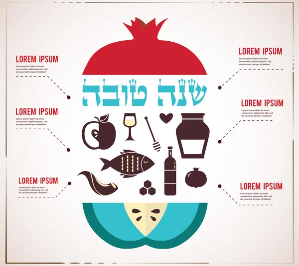 Infographics voor Joodse Nieuwjaar, Hebreeuwse gelukkig nieuw jaar, met traditionele vruchten — Stockvector