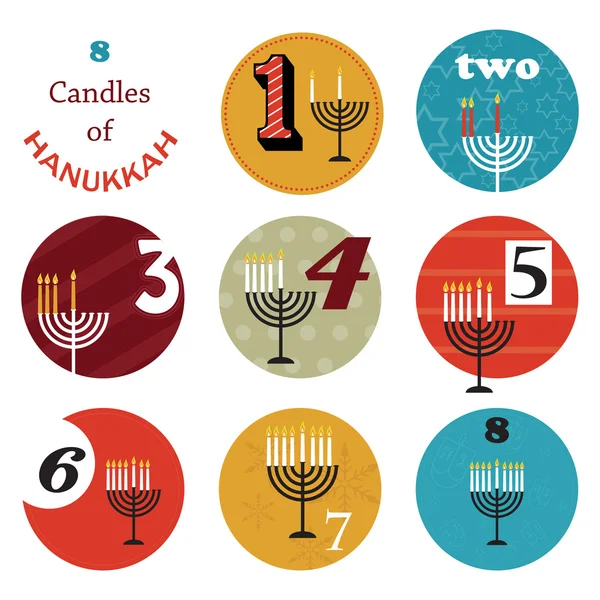 Hanukkah, 8 velas para vacaciones de ocho días — Archivo Imágenes Vectoriales