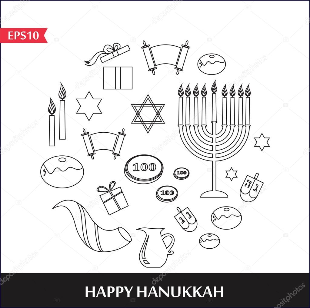illustrations of famous symbols for the Jewish Holiday Hanukkah