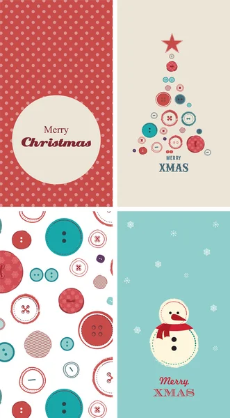 Quatro cartões de Natal com árvore de Natal criativo feito de botões — Vetor de Stock