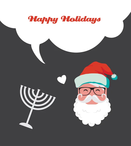 Felices fiestas, vacaciones judías menorah y Navidad Santa — Vector de stock