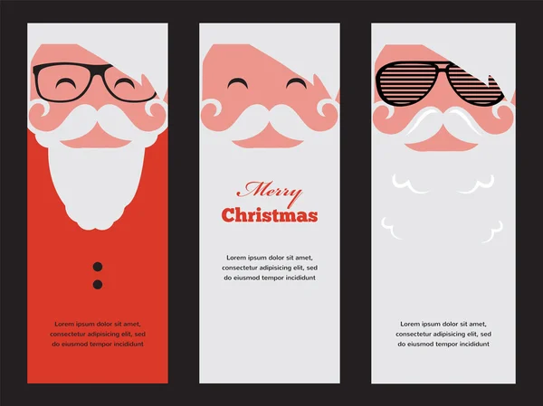 Três cartões de moda silhueta estilo hipster Papai Noel — Vetor de Stock