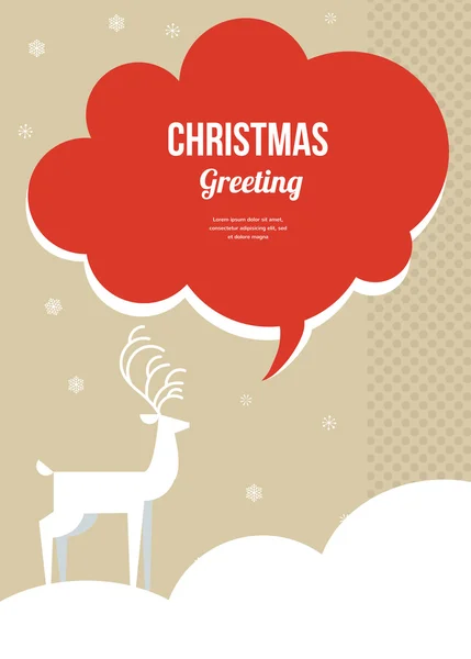 Christmas greeting card with white Christmas deer and speech bubble — Stock Vector