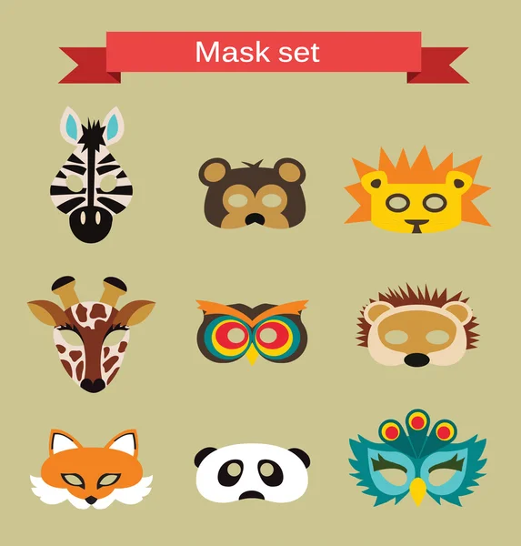 Set of animal masks for costume Party — Stock Vector