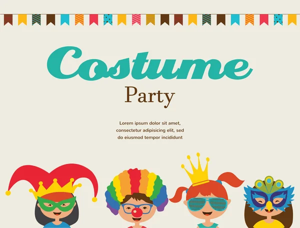 Invitation pour une fête costumée. Enfants portant des costumes différents — Image vectorielle