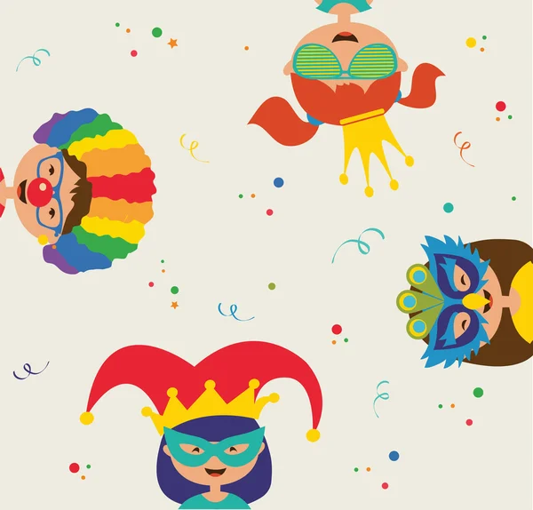 Niños con disfraces diferentes. Fiesta judía Purim — Vector de stock